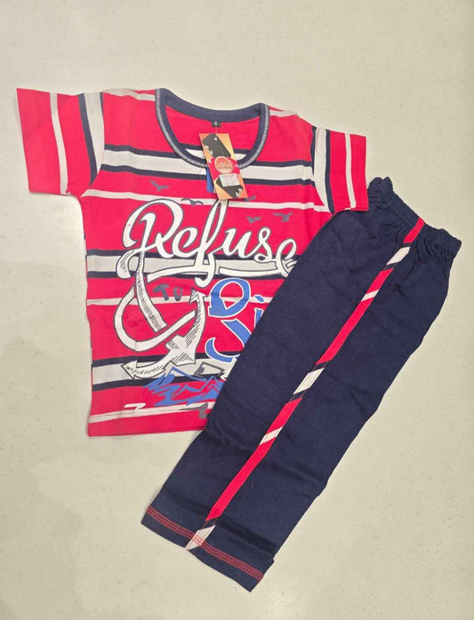 Boys Red & Blue Nautical Print Cotton 2-Piece Set