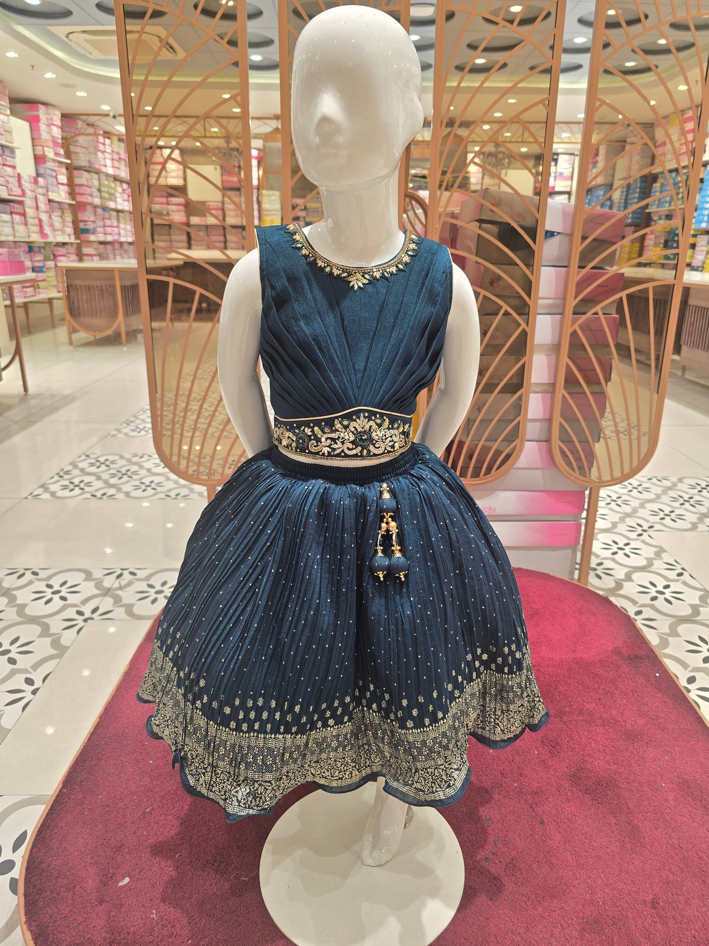 Girls Navy Blue Crepe Skirt & Top Set – Handwork on Neck & Wrist | Party Wear (2pcs)