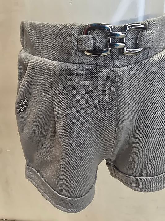 Light Green Lycra Casual Shorts for Girls with Round Elastic Waistband and Stylish Belt Logo Design