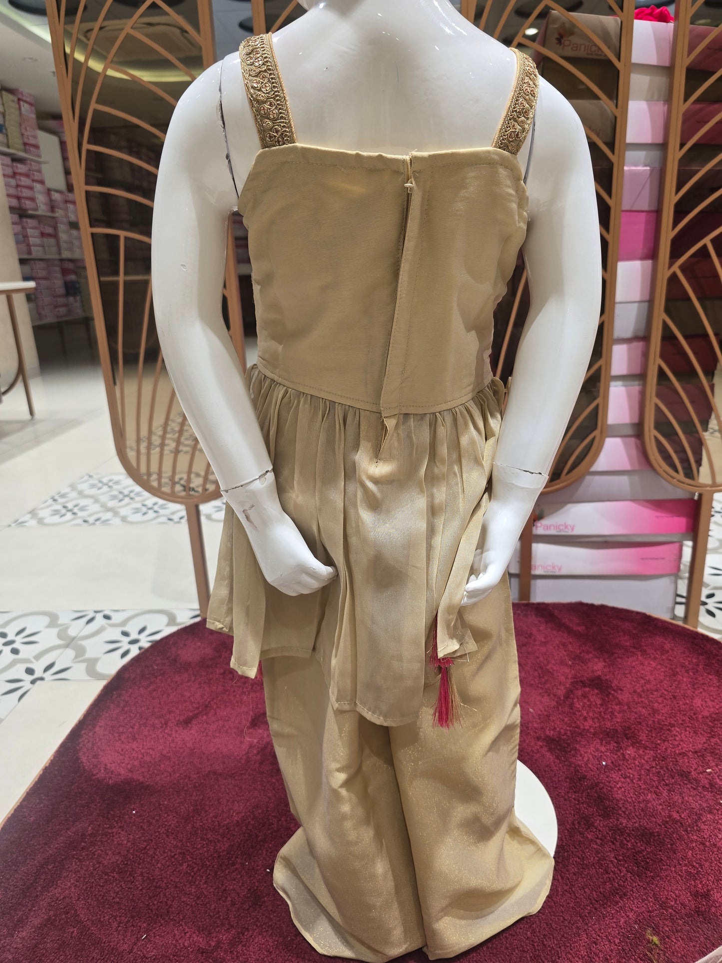 Girls Cream Tissue Sharara Set with Umbrella Slit Design