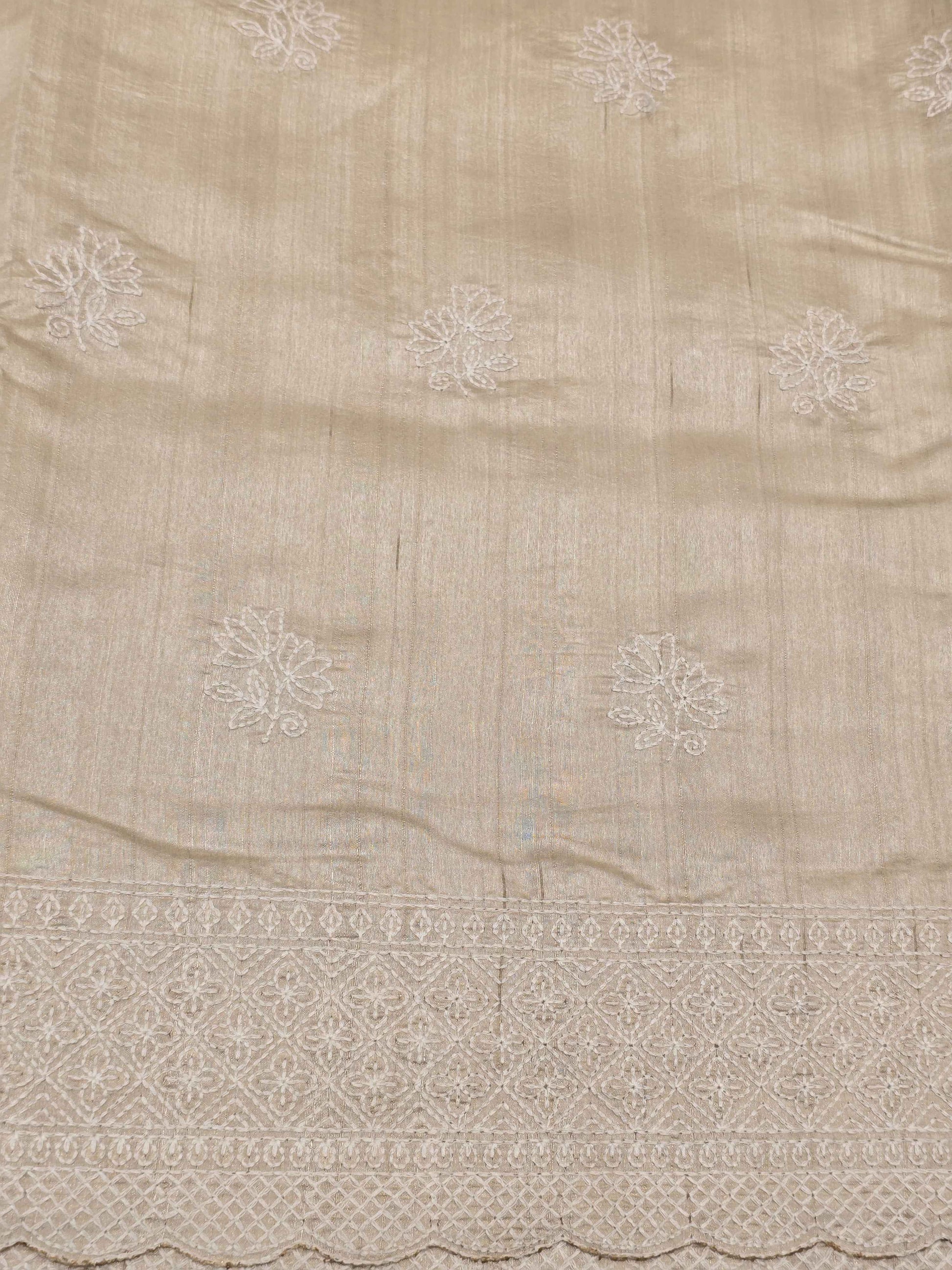 Baby Pink Tussar Jute Saree with Embroidery