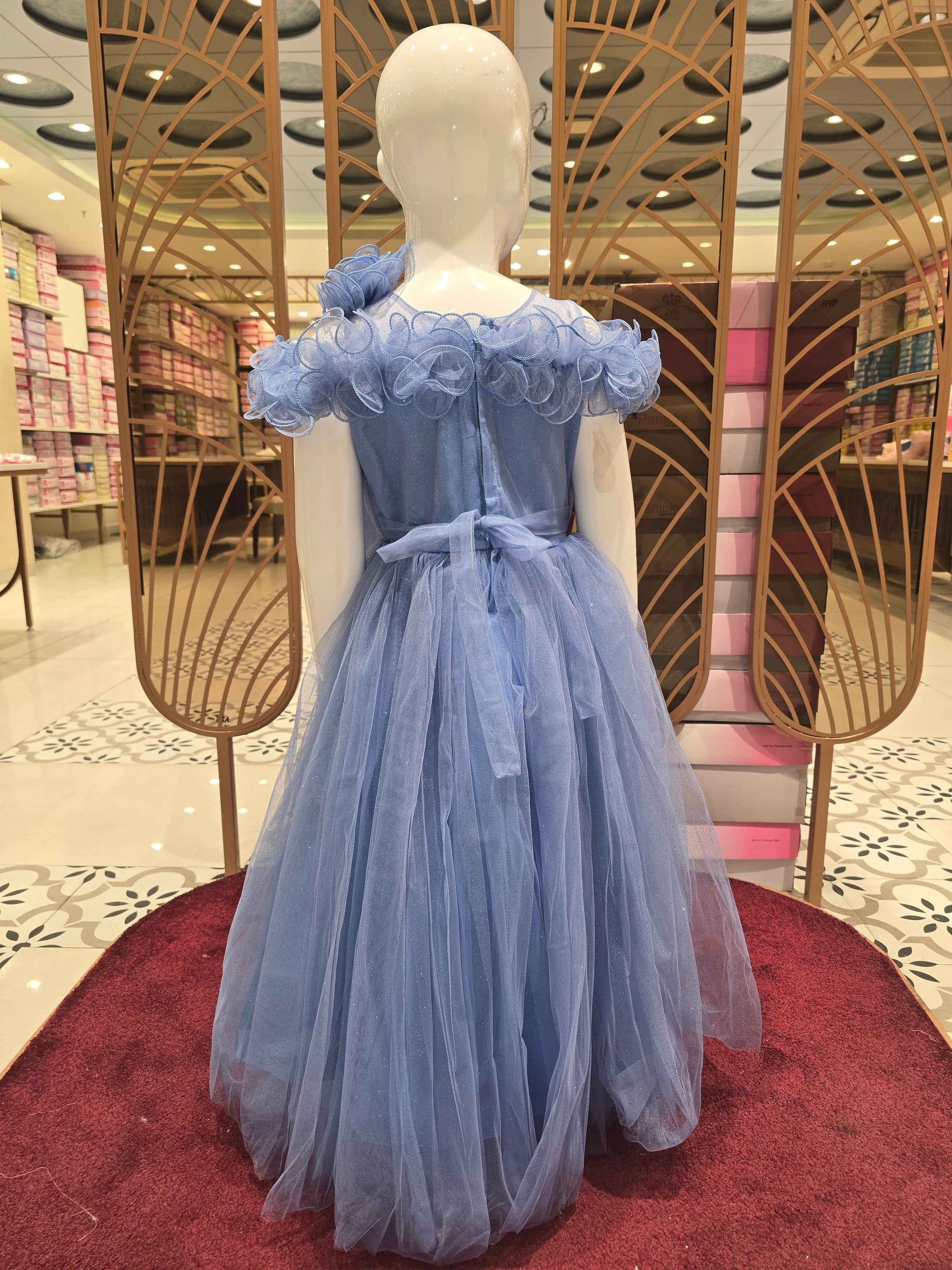Girl Blue Knitted Cold Shoulder Party Gown