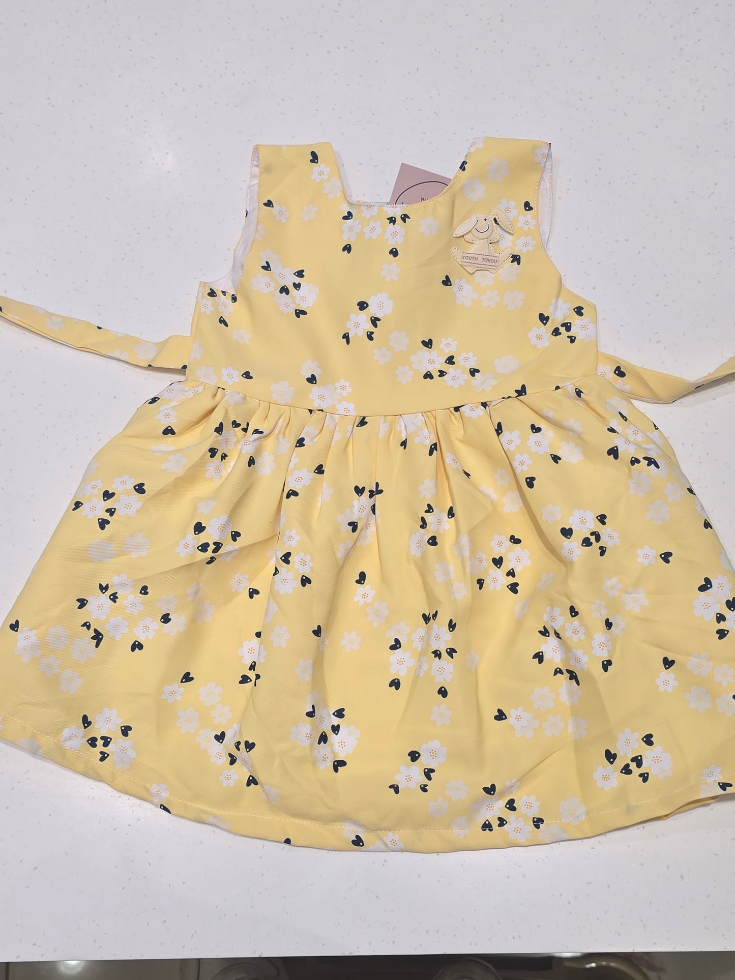 Baby Girl Lemon Yellow Cotton Printed Frock