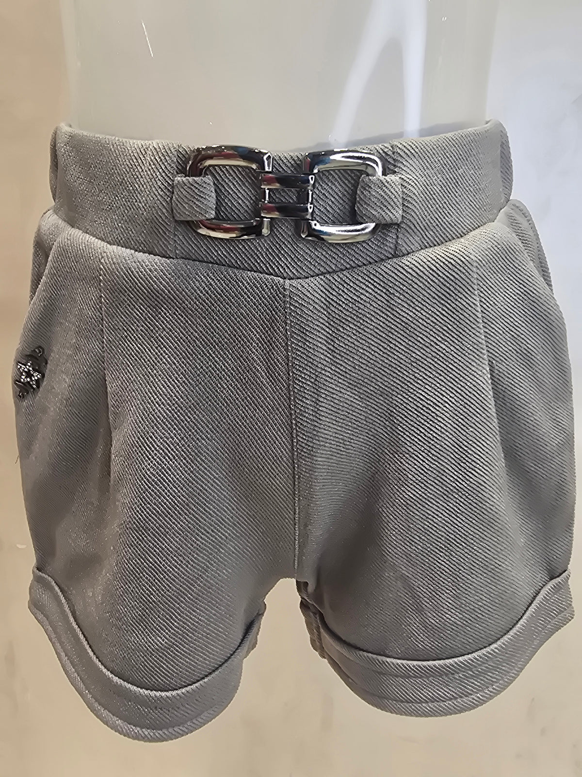 Light Green Lycra Casual Shorts for Girls with Round Elastic Waistband and Stylish Belt Logo Design