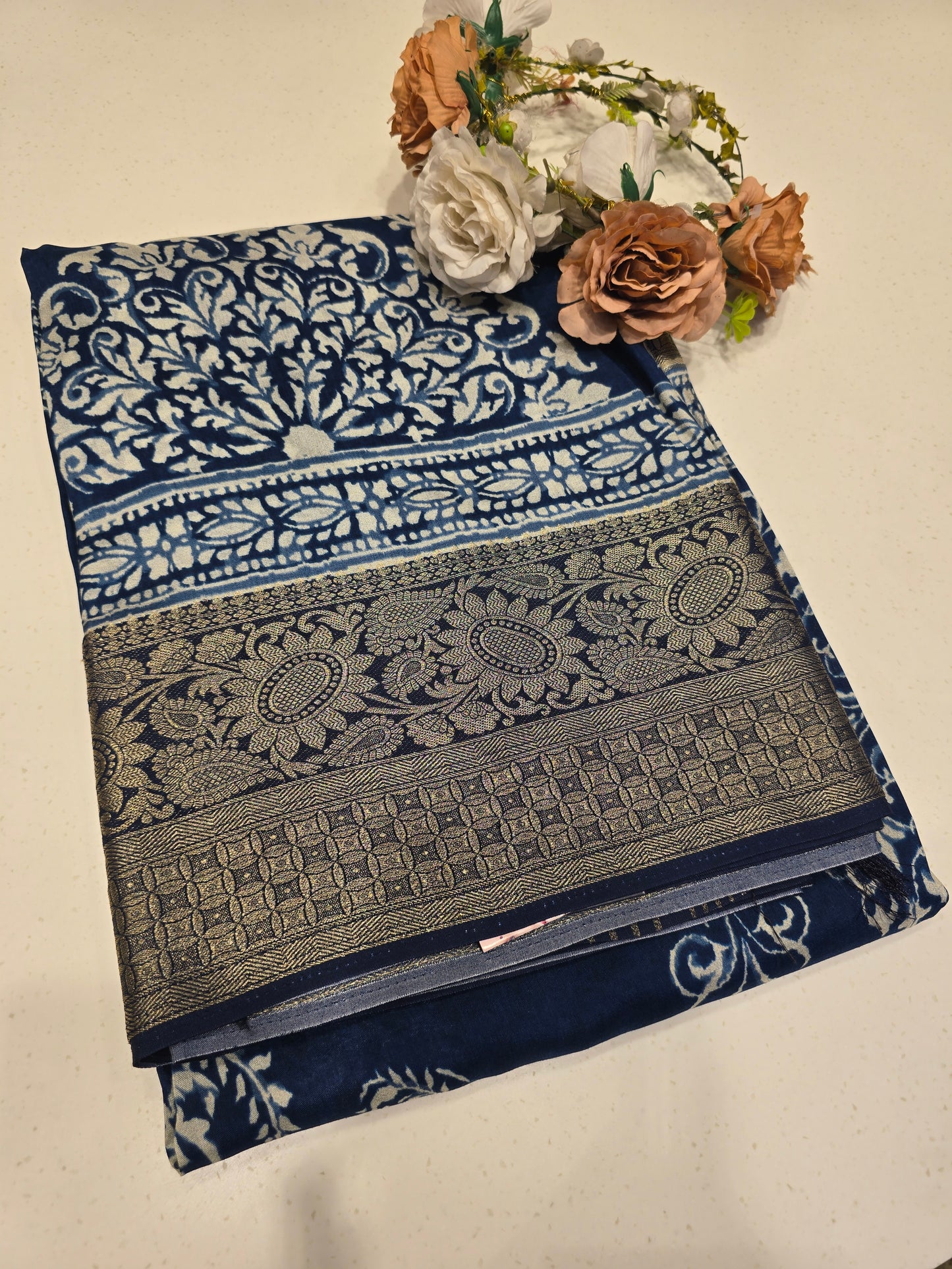 Kalamkaari Crepe Silk Saree with Artistic Border & Festive Elegance