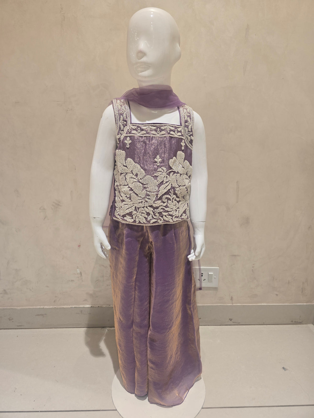 Girls Pista Organza Bead Work Sharara Set