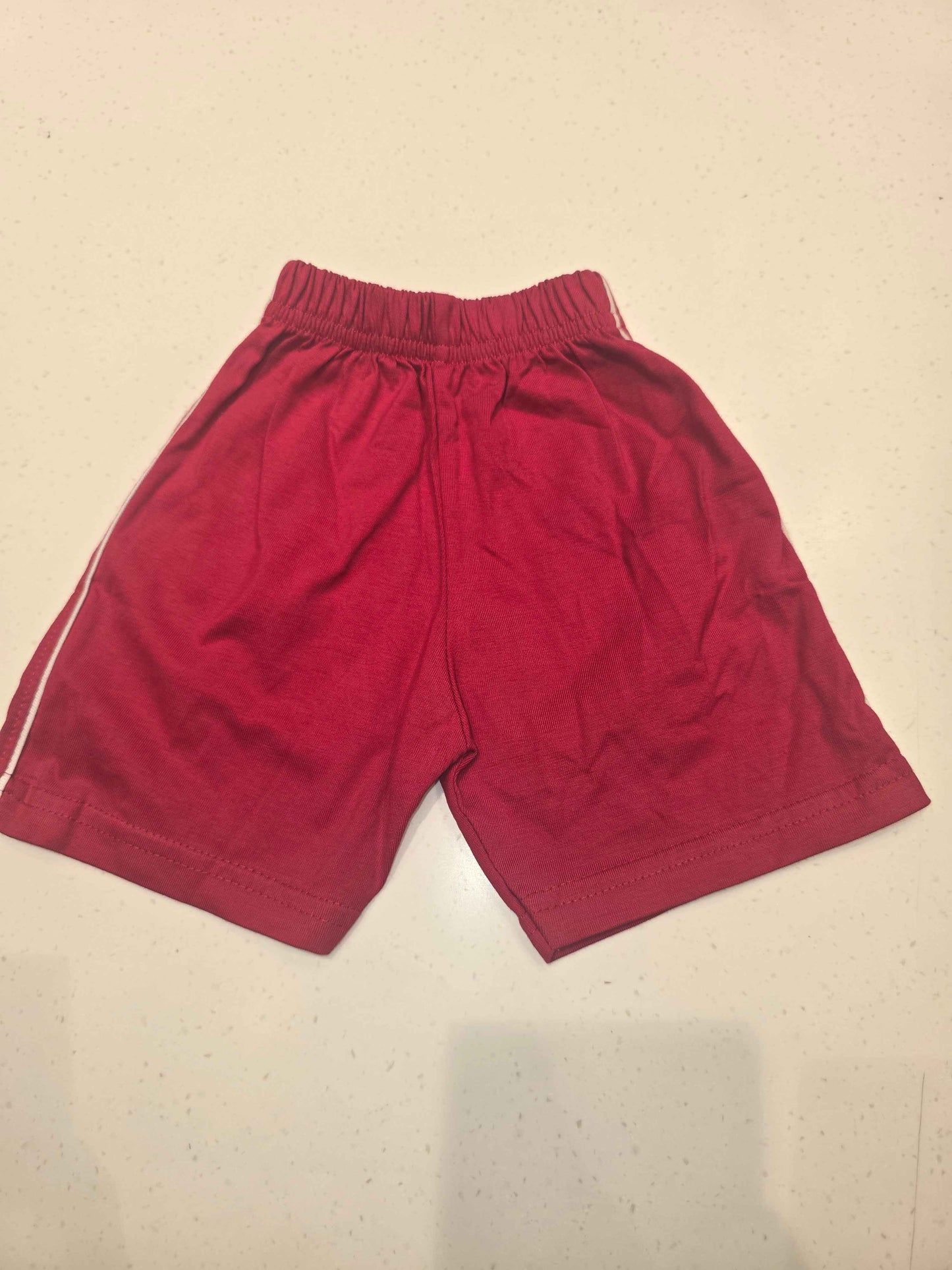 Cotton material red colour shorts with round Elasticable