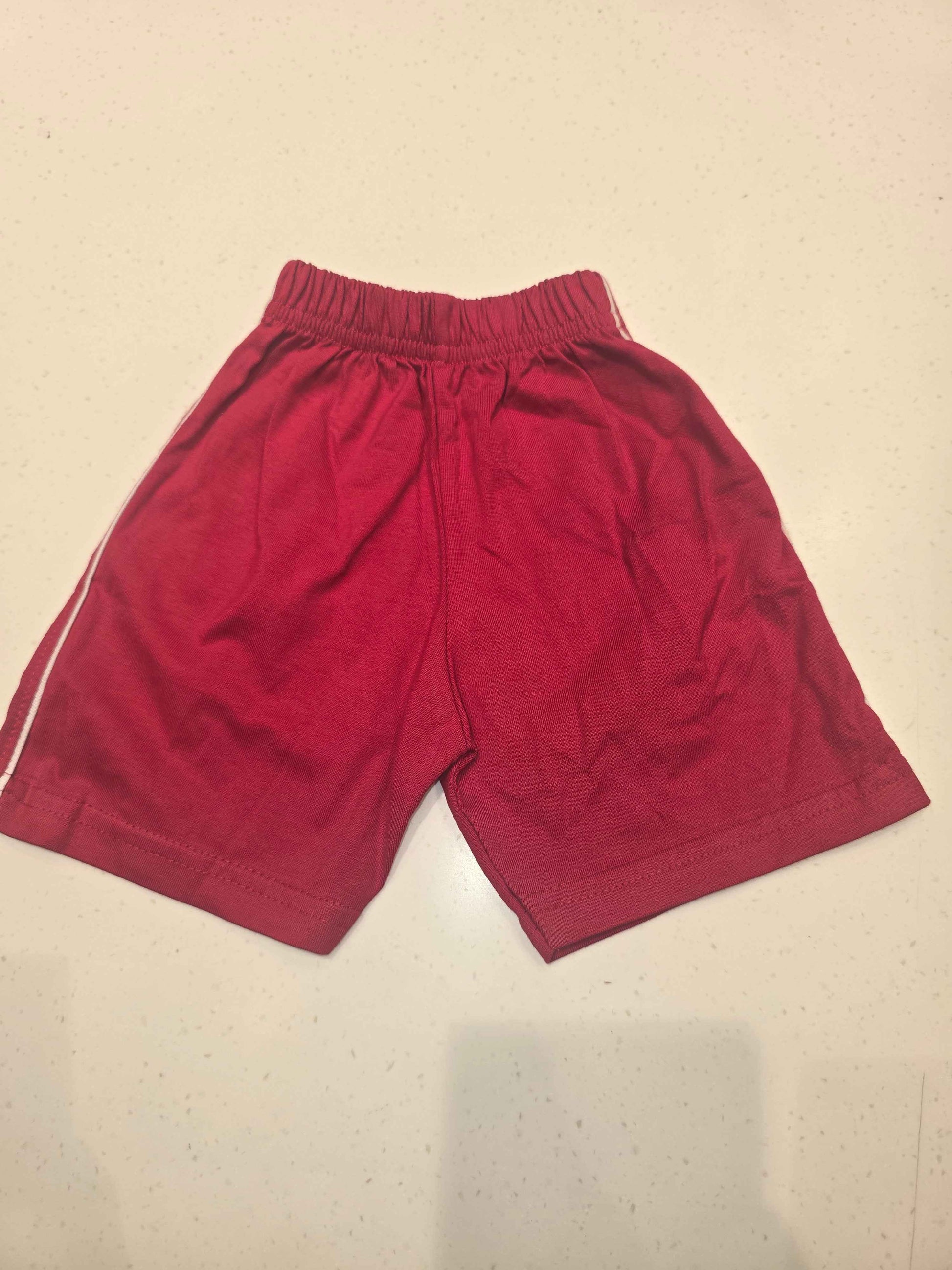 Cotton material red colour shorts with round Elasticable
