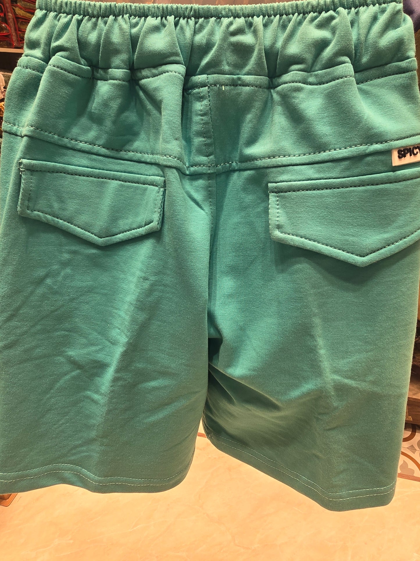 Rama Green Lycra Cotton Shorts for Boys with Four Pocket Design, Round Elastic Waistband and Adjustable Tie