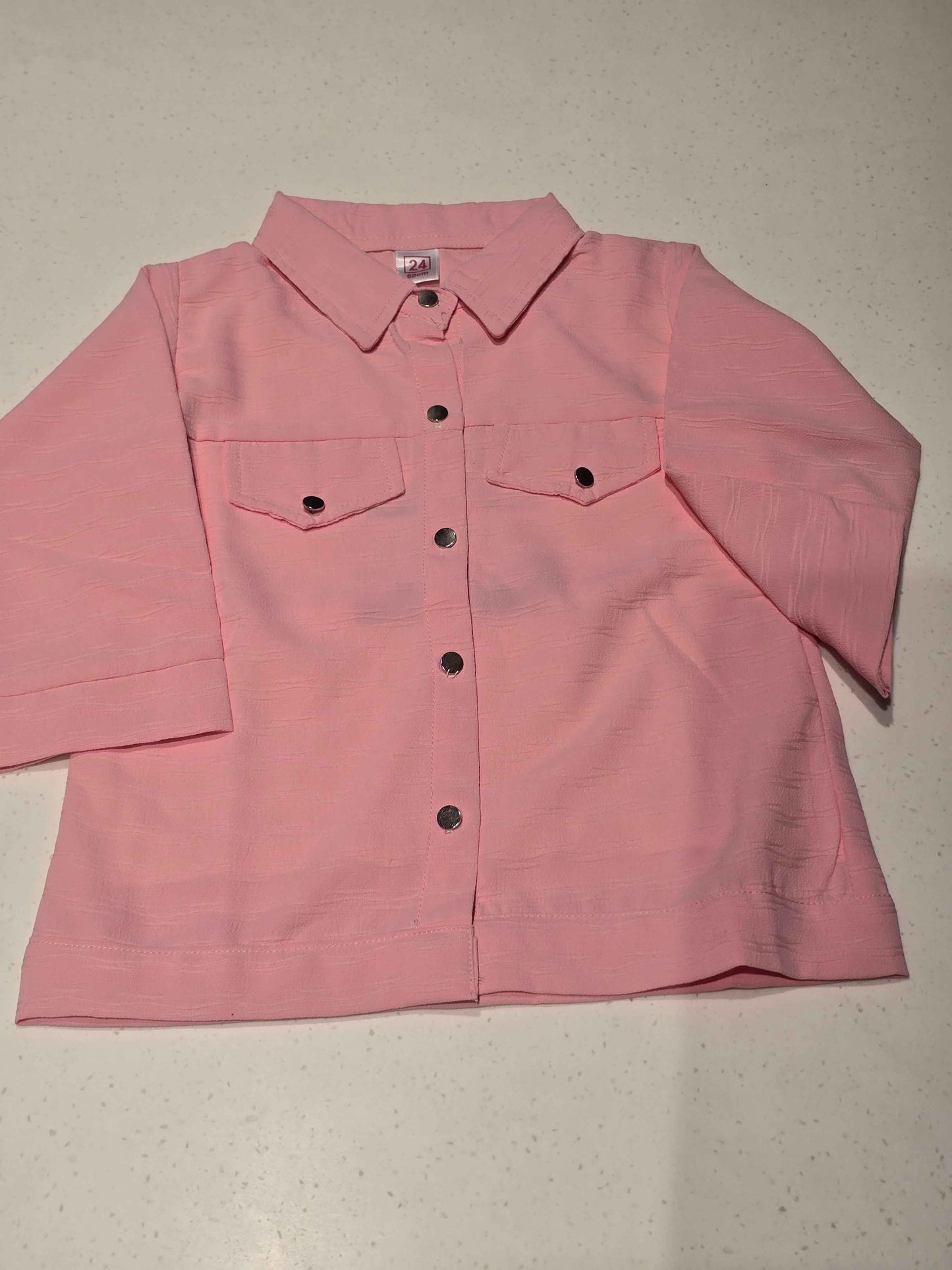 Popcon material baby pink color shirt for girls wuth silver botton