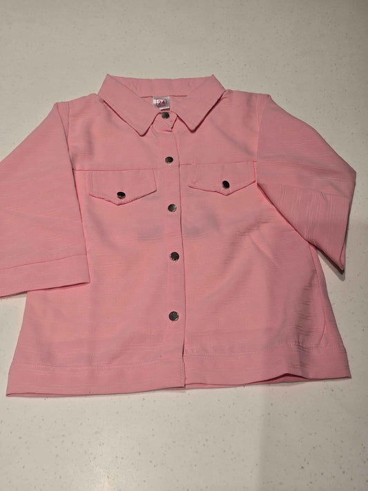 Popcon material baby pink color shirt for girls wuth silver botton