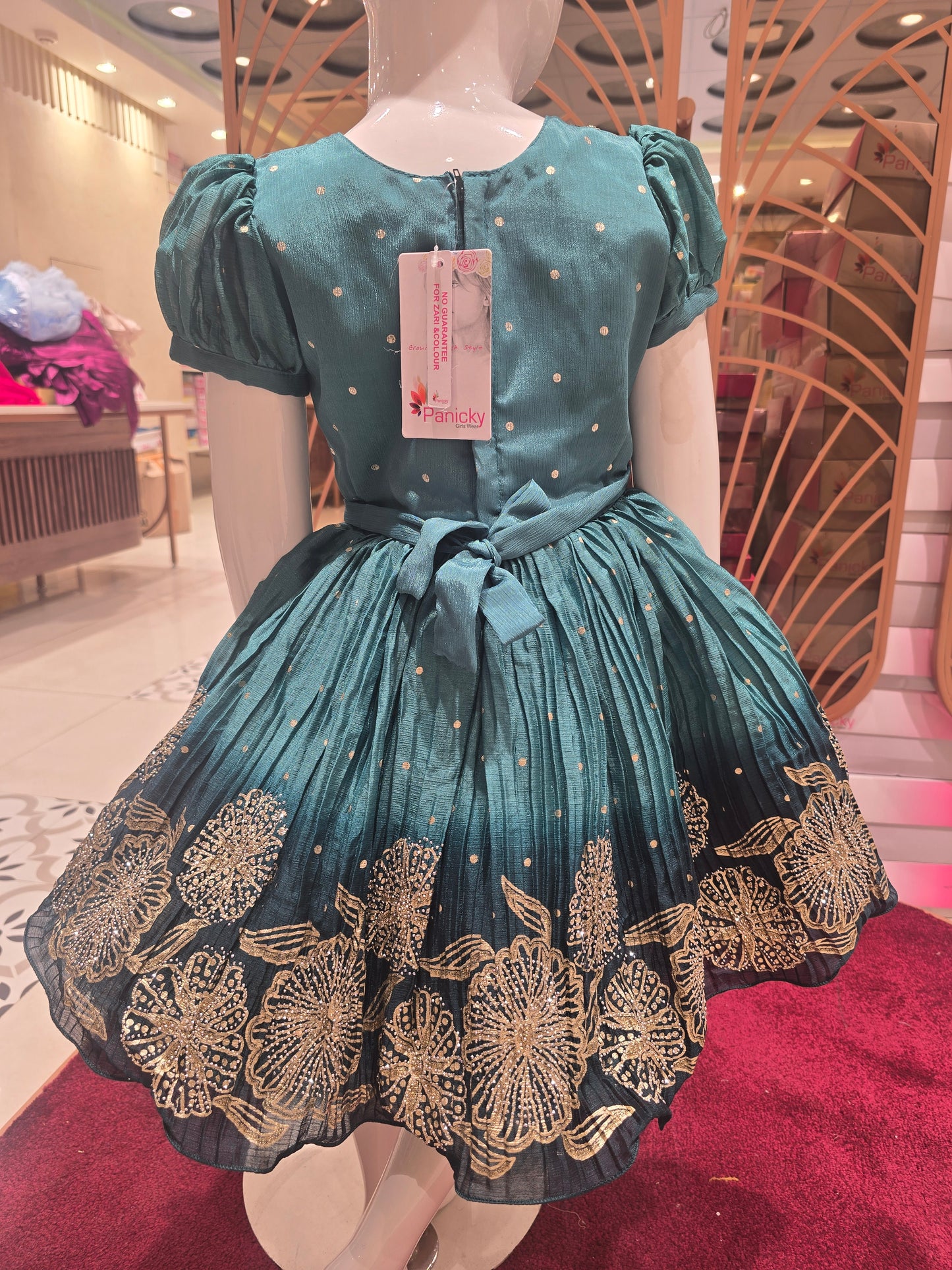 Girls Crush Silk Short Frock with Polka Print and Zari Border