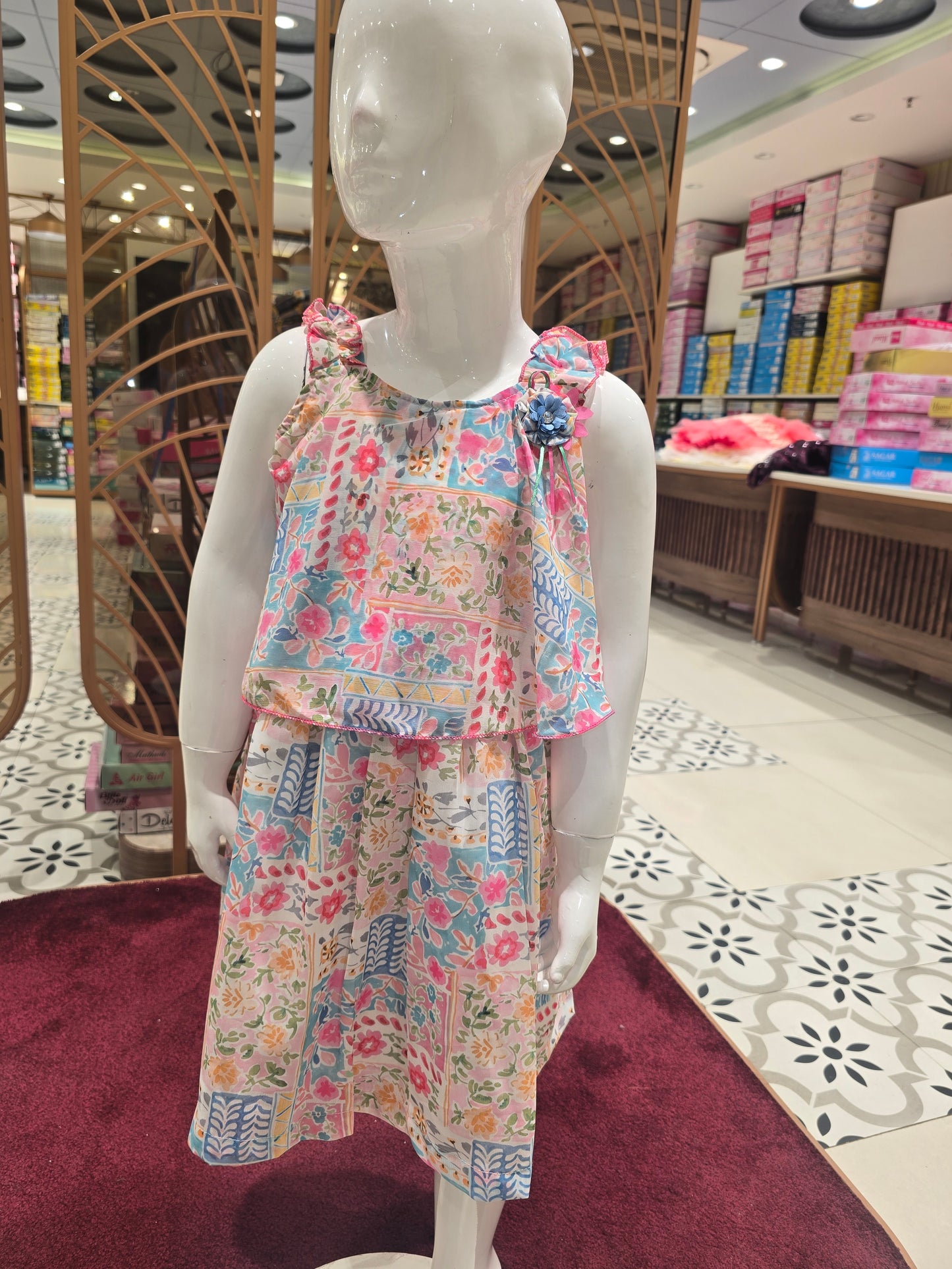 Girls Printed Chiffon Spaghetti Strap Baby Frock