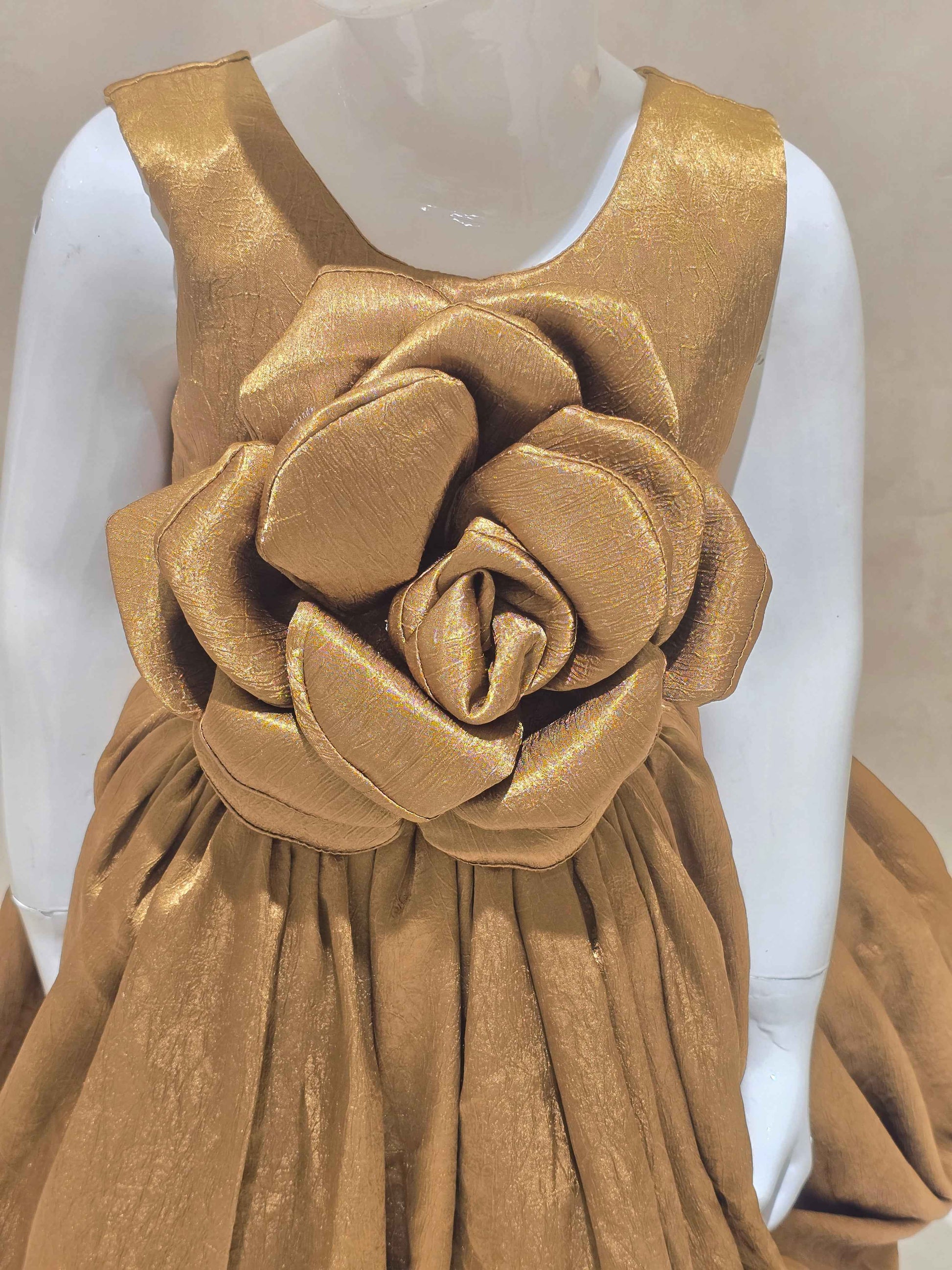 Cream Satin Crepe Baby Frock for Girls