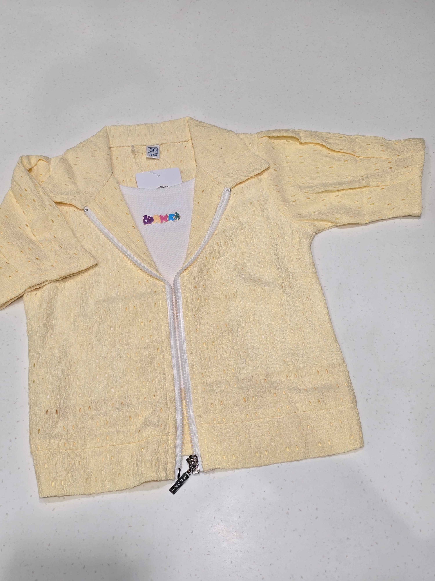 Pale Yellow Lightweight Pointelle Knit Jacket for Girls
