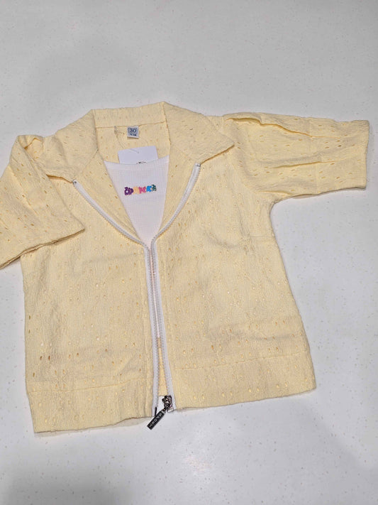 Pale Yellow Lightweight Pointelle Knit Jacket for Girls