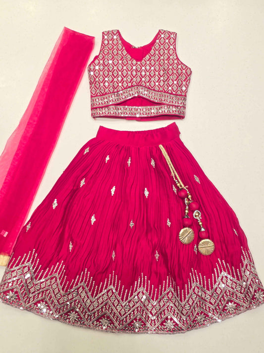 magenta pink kids' lehenga choli set,