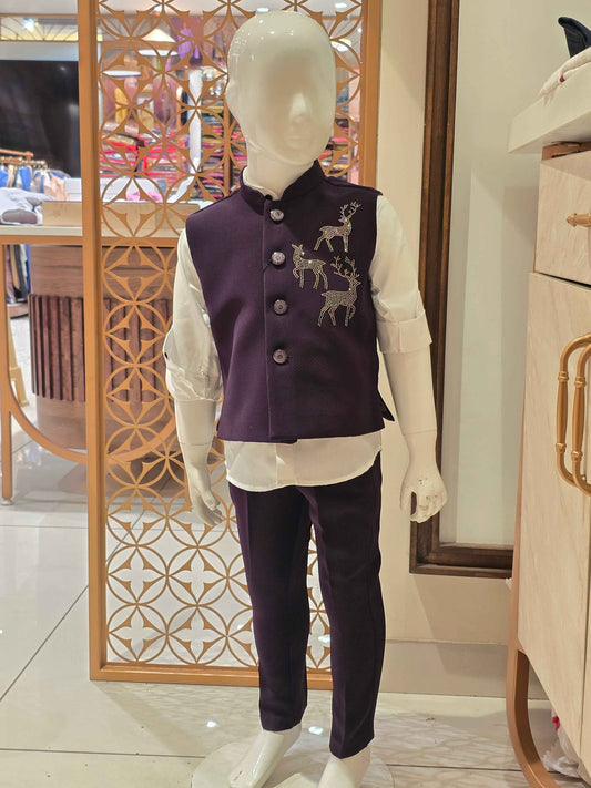 Lycra Material wine with white color combo party wear for boys