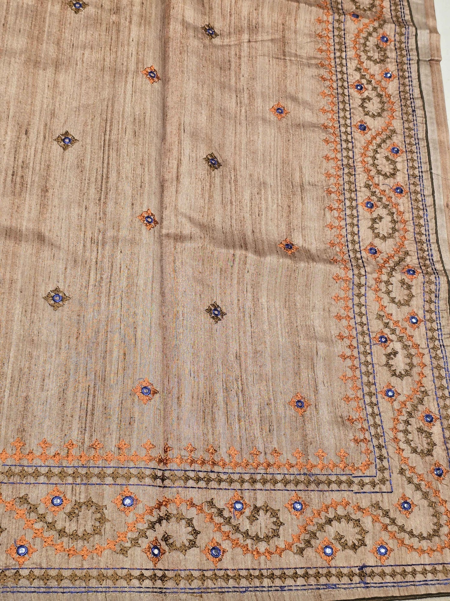 Tussar Silk Saree with Mirror Work Embroidery