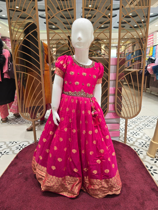 Rani Pink Chiffon Ethnic Gown for Girls