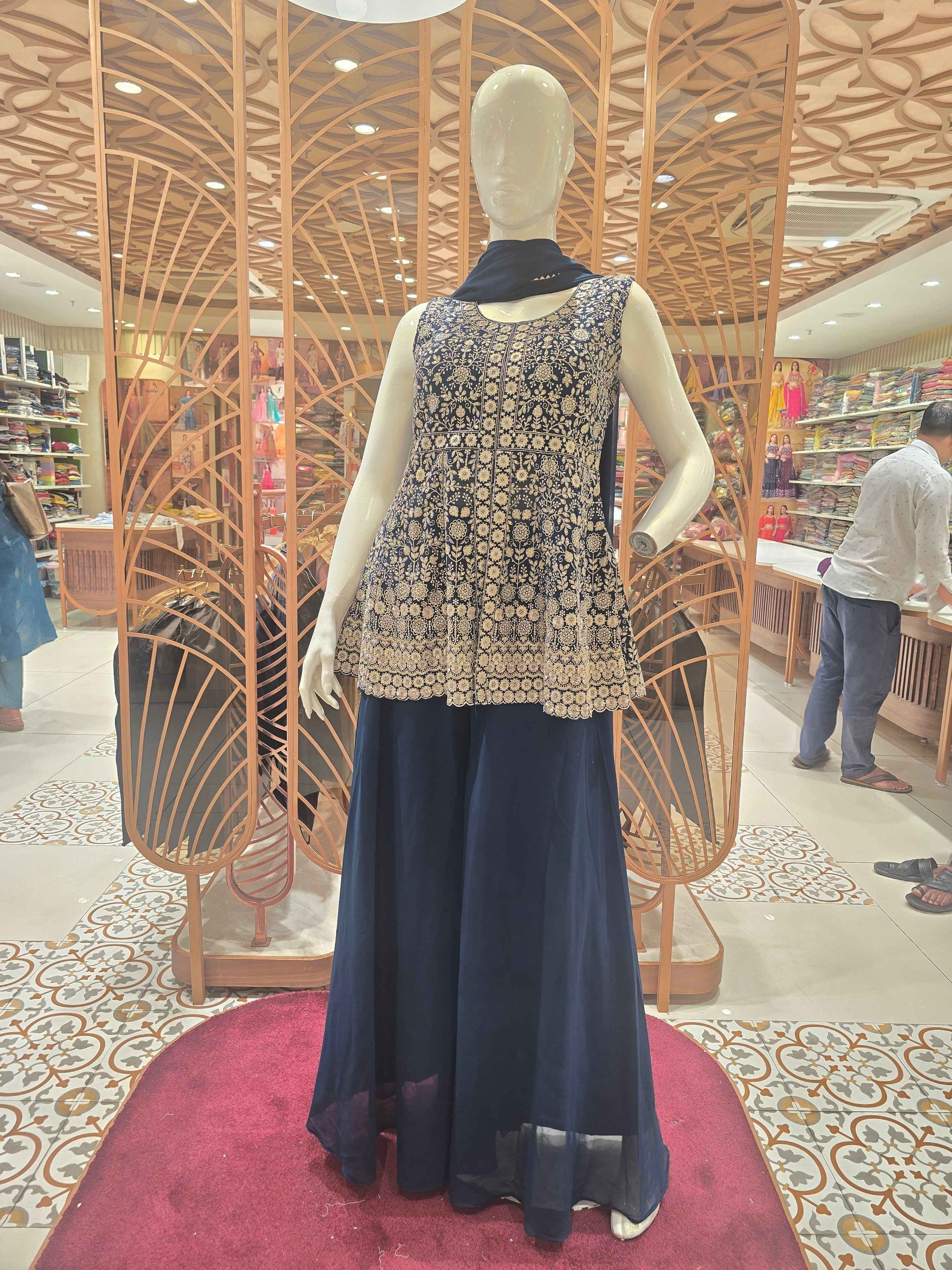 Crepe georgette material teel blue colour sharara with slit cut top