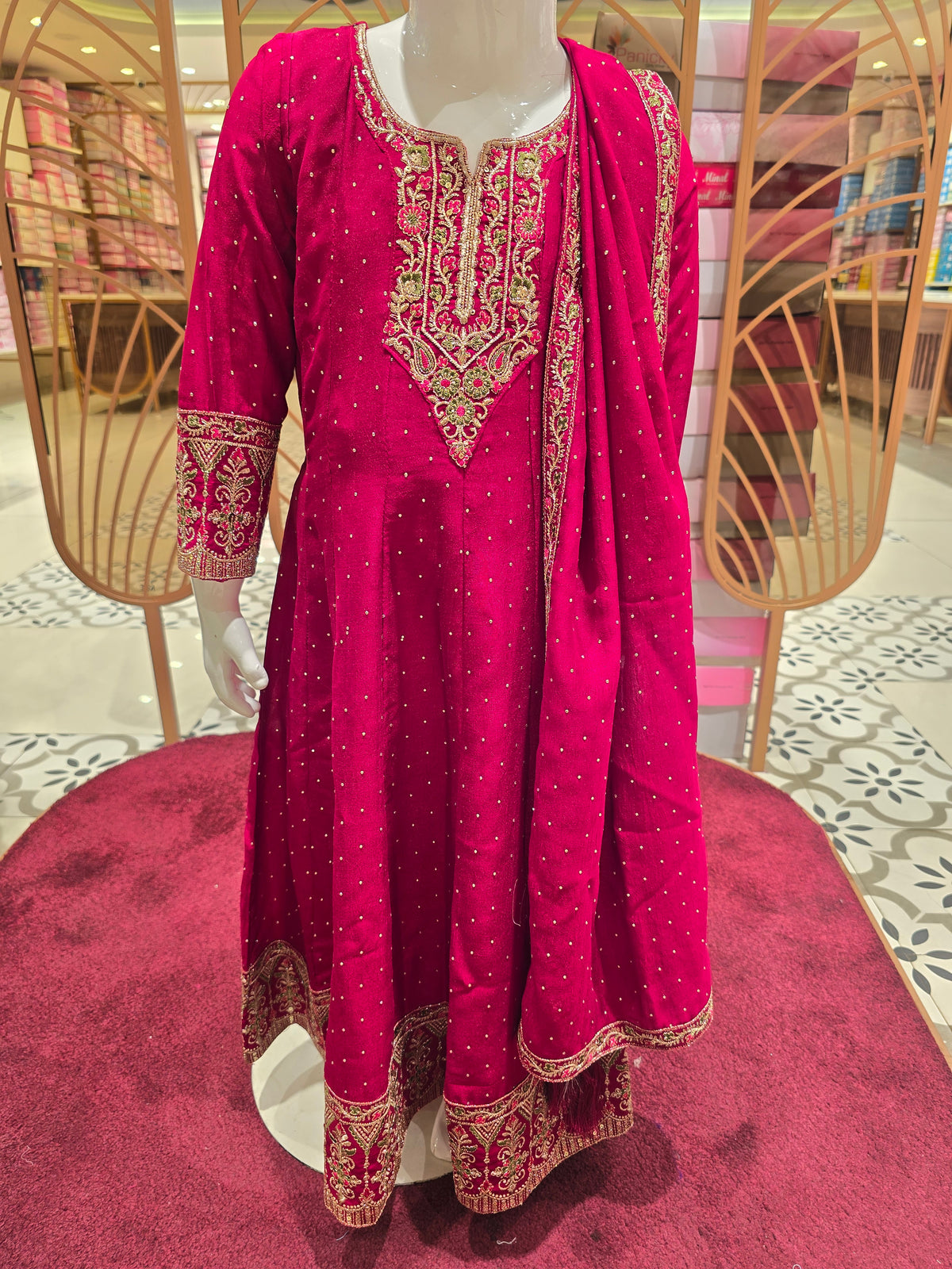 Girls Maroon Tilki Work Crepe Anarkali Set