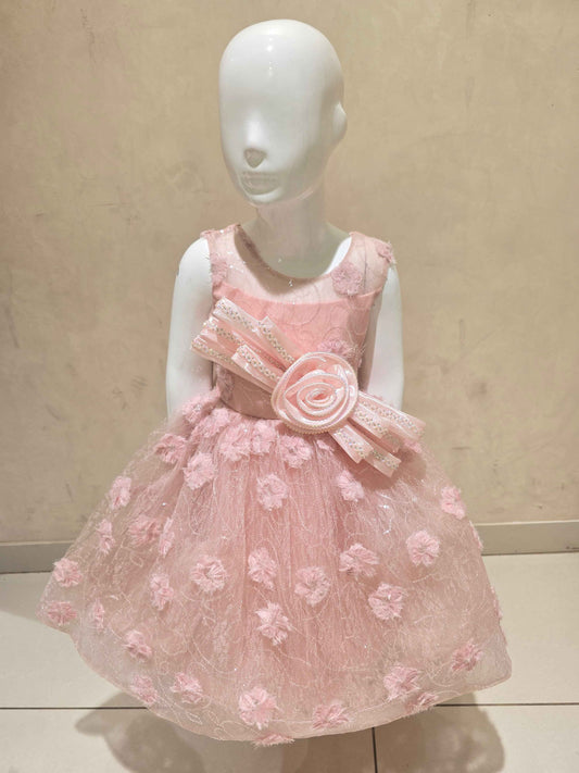 Soft Pink Knitted Sequin Baby Frock for Girls