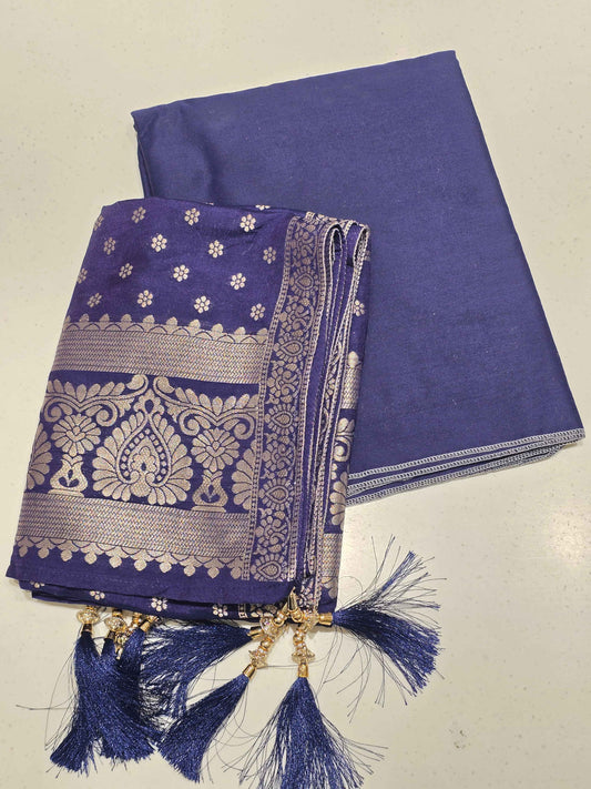Rani Pink Blue Semi Cotton Dress Material