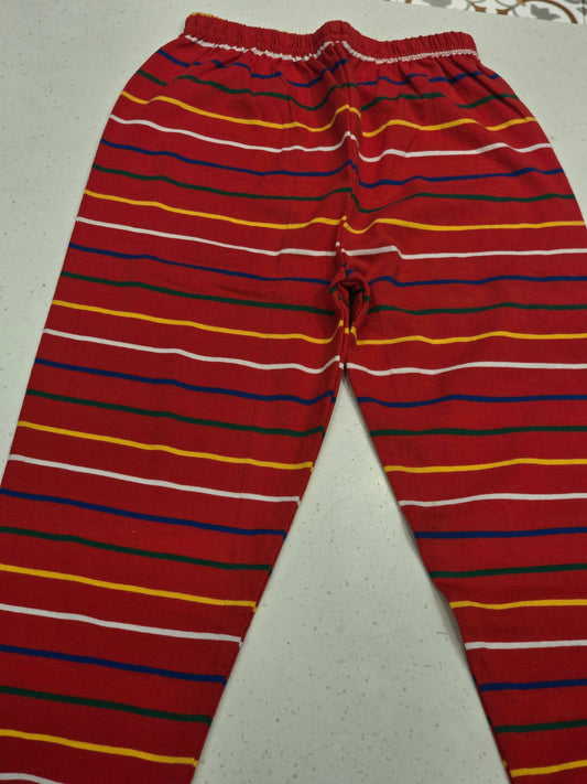 Red Base Multi Colour Horizontal Stripe Cotton Casual Pant for Boys