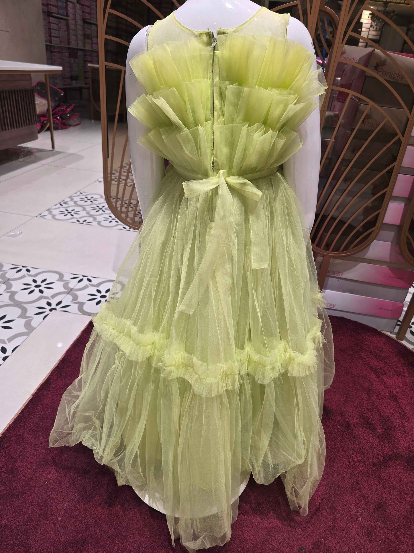 Girls Light Green Knitted Designer Neck Gown