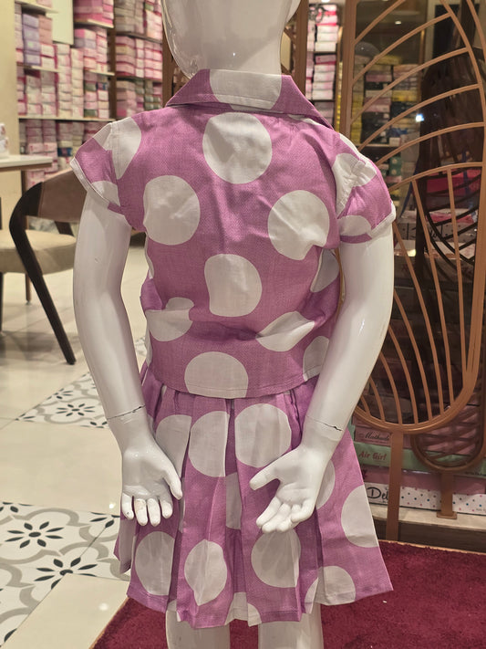 Girl Baby Pink Polka Dot Cotton Western Midi Set