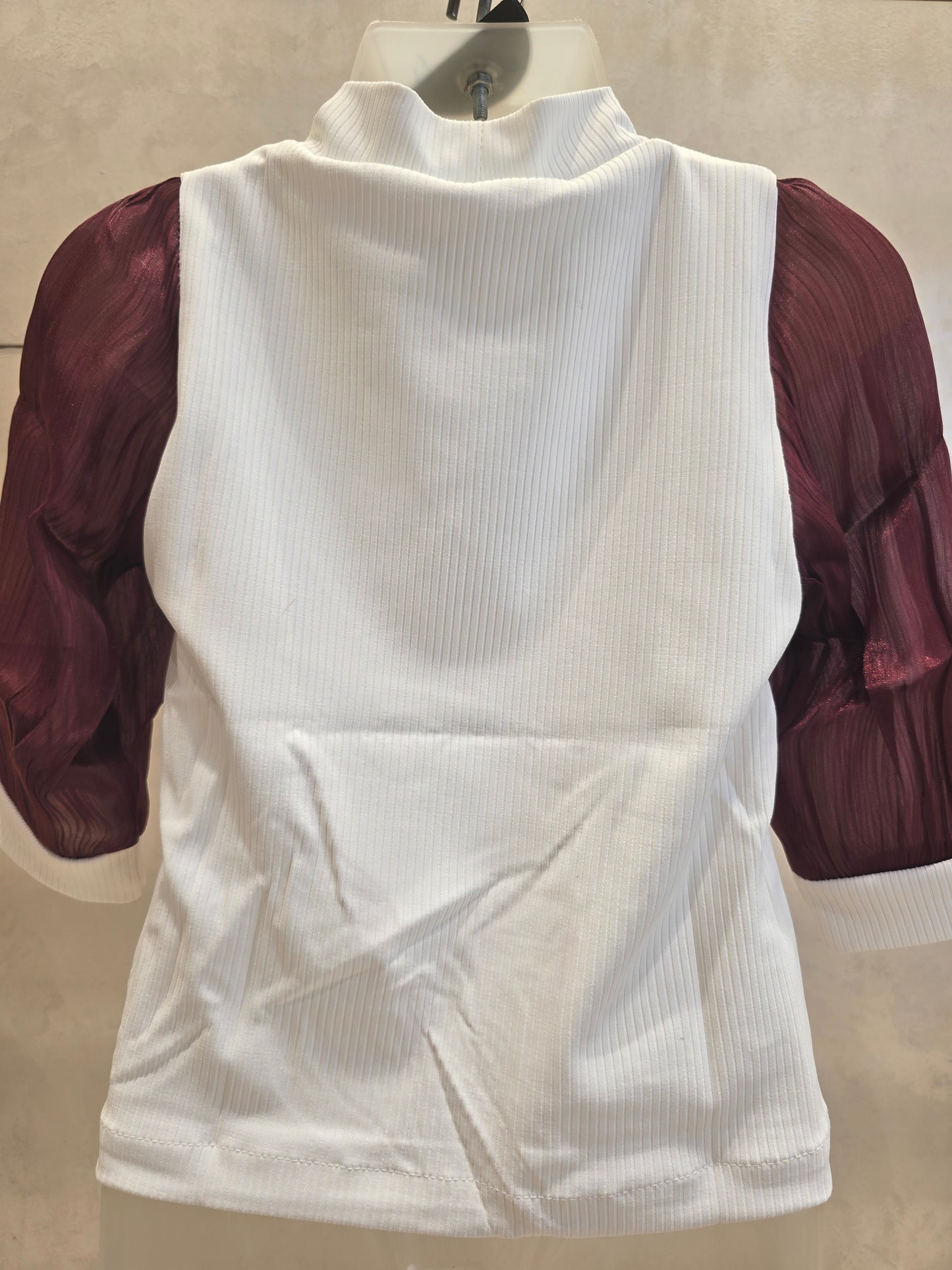 White & Maroon Hosiery Western Top for Girls with Heart Butterfly Design and ¾ Sleeves – Party Wear