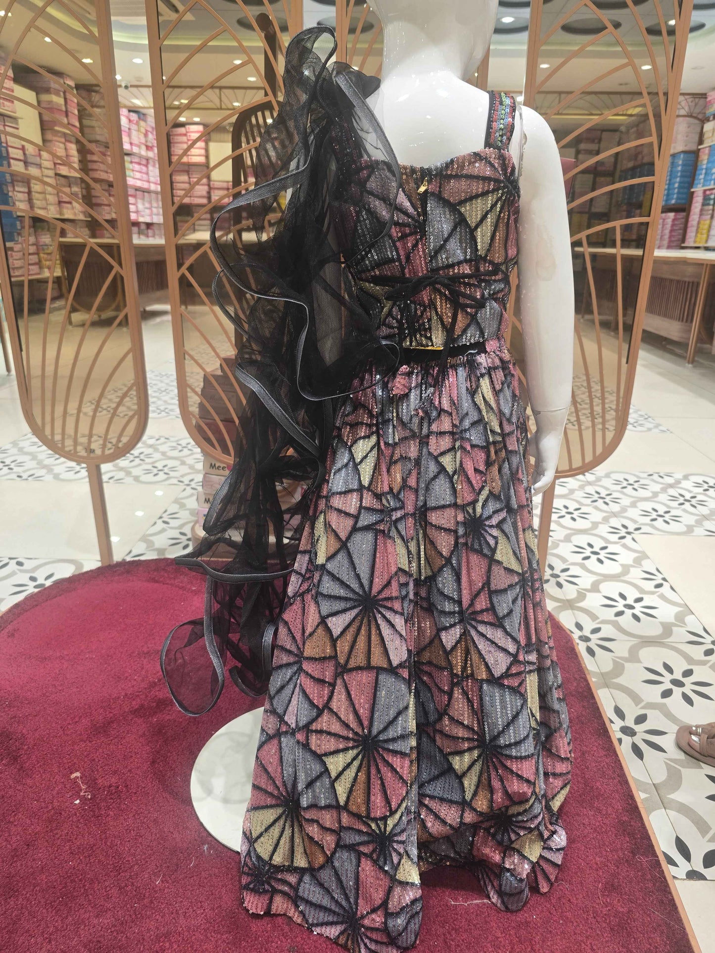 Sequin material multi colour bridal gaghra set for girl