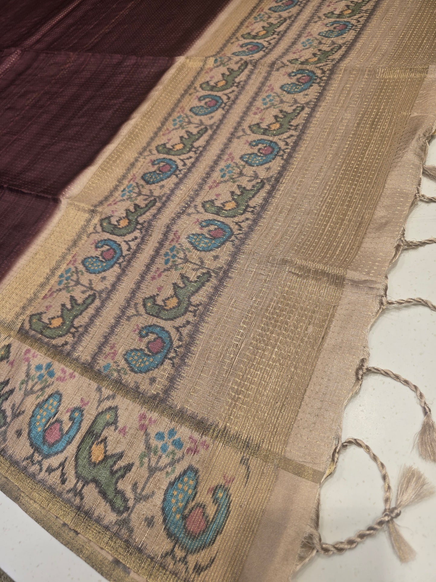 Soft Tussar Silk Saree with Jute Pallu & Fine Jari Lines | Beige Art Blouse | Lightweight Normal Wear Saree