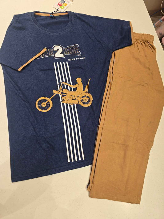 Boys Navy Blue & Golden Yellow Cotton 2-Piece Set