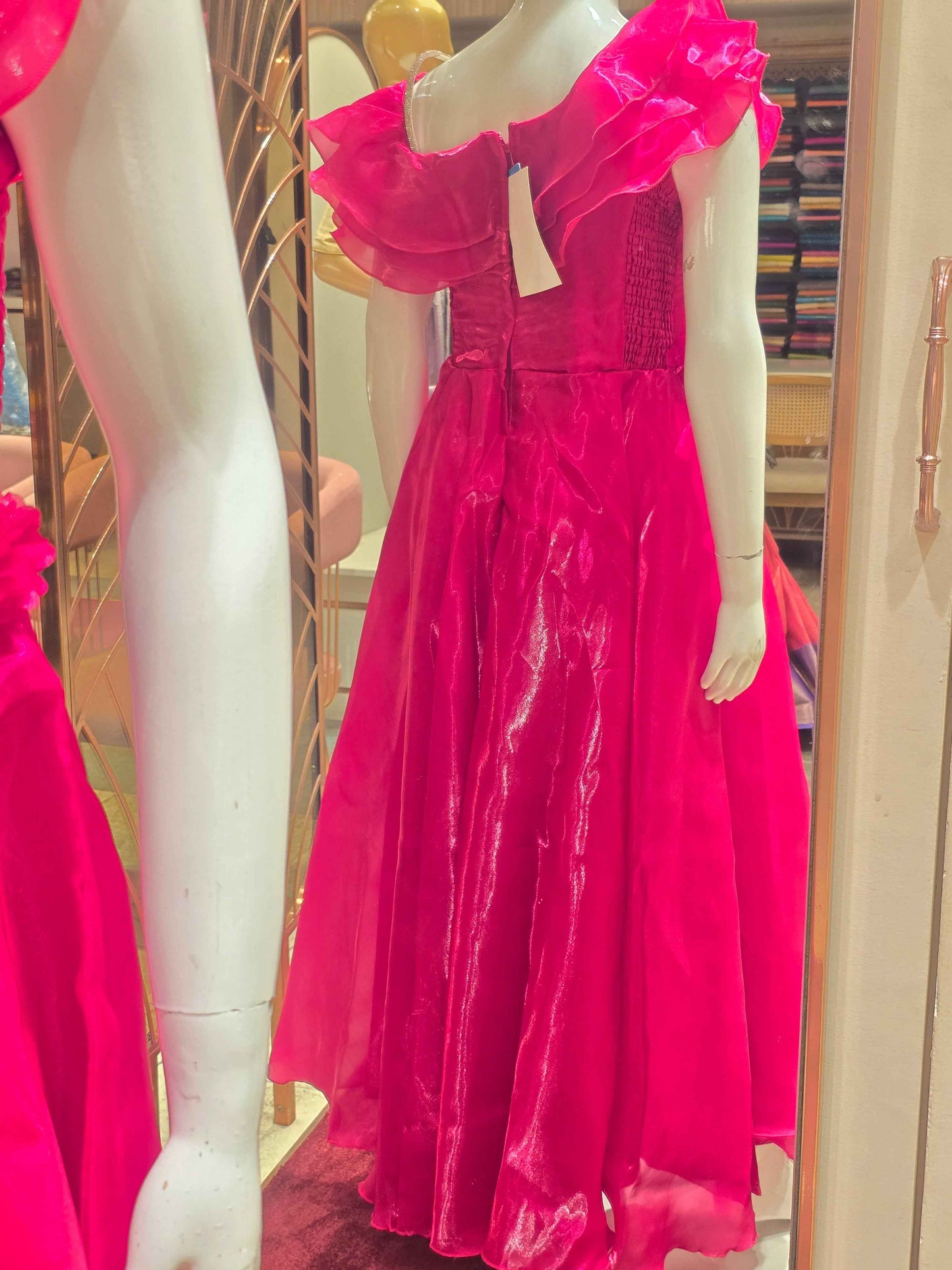 Organza material pink colour party wear gown