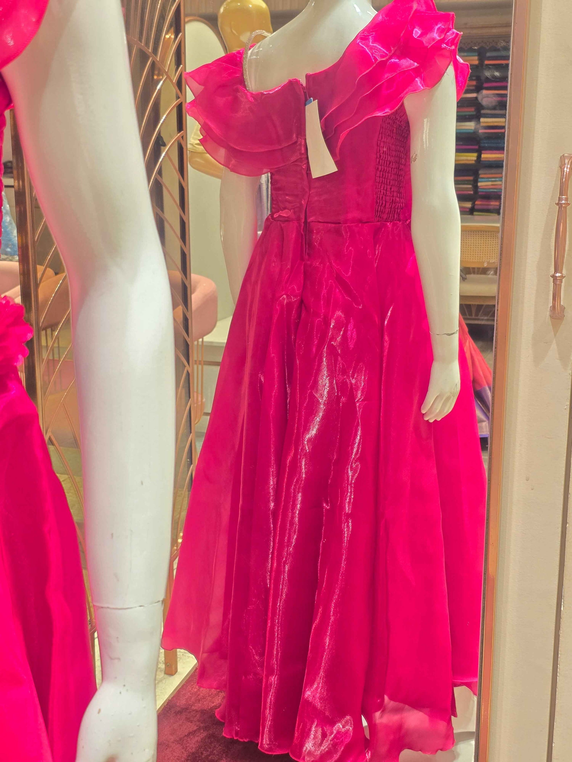 Organza material pink colour party wear gown