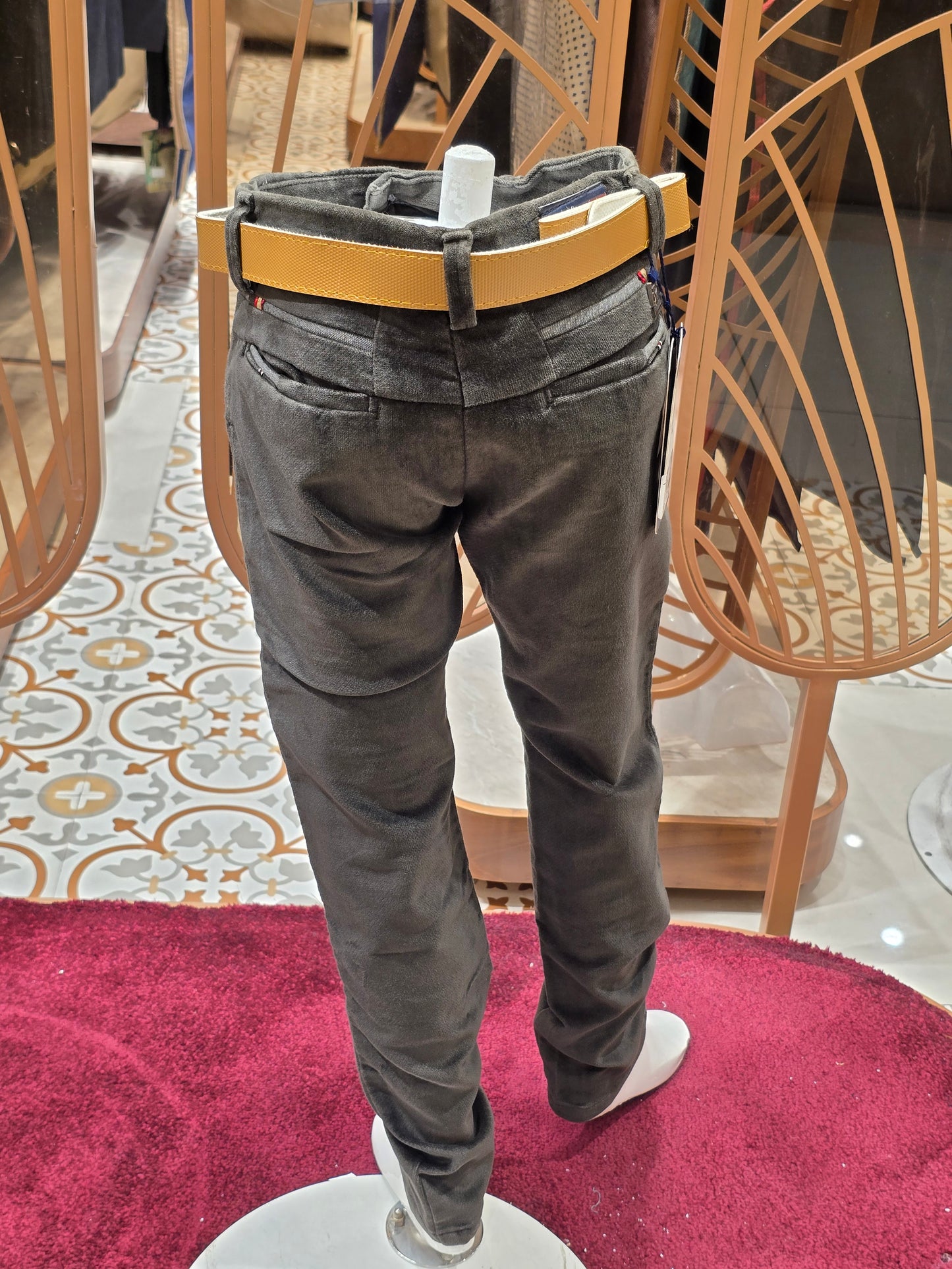 Velvet material green color pant for boy with belt