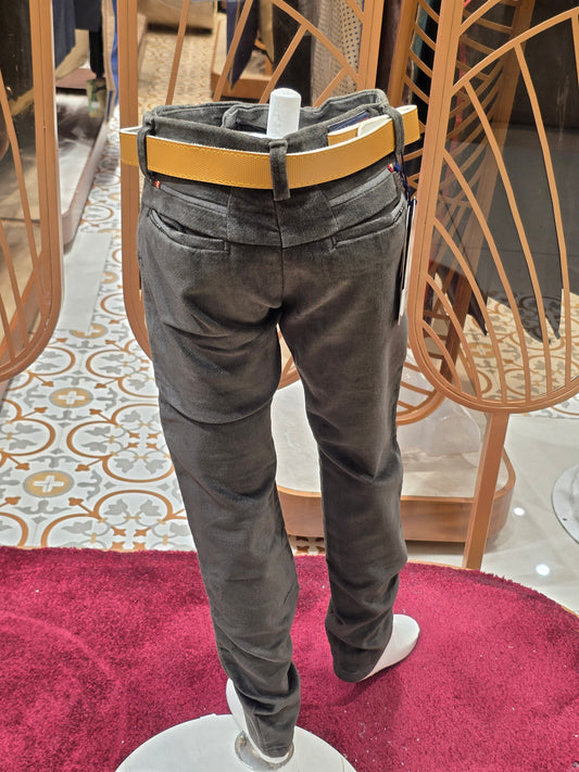 Velvet material green color pant for boy with belt