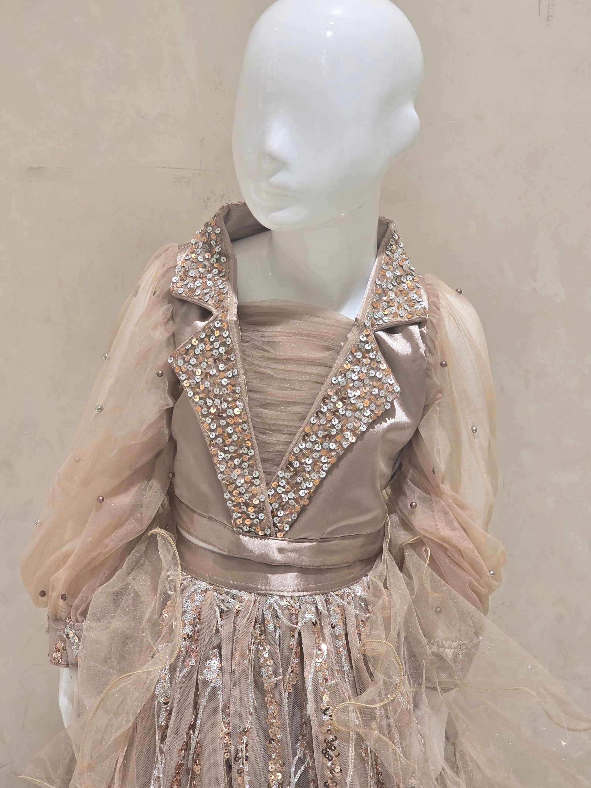 Fawn Knitted Bridal Lehenga for Girls