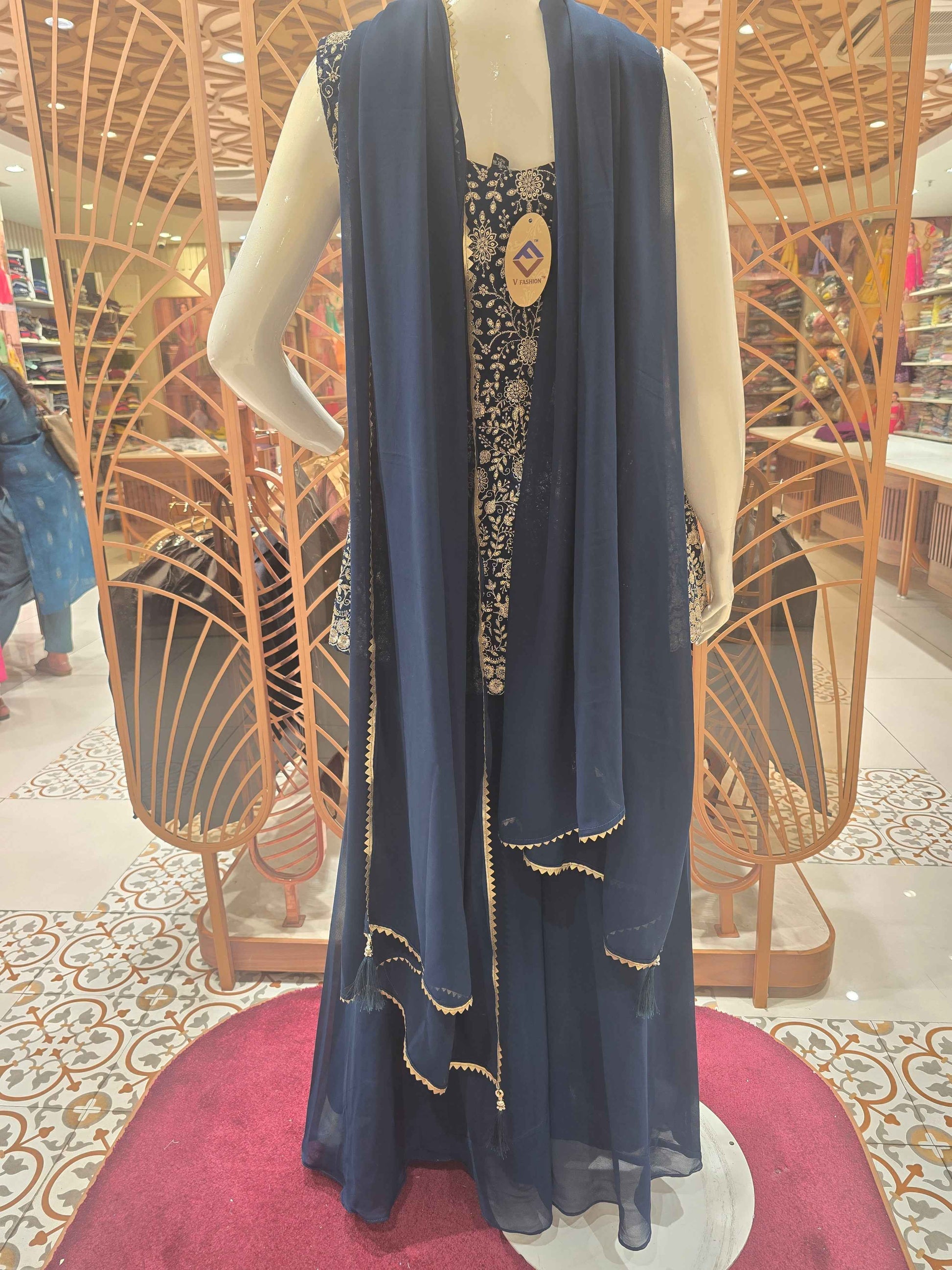 Crepe georgette material teel blue colour sharara with slit cut top