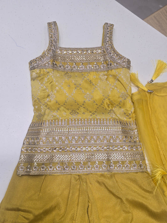 Yellow Bandhani Sharara Set for Girls