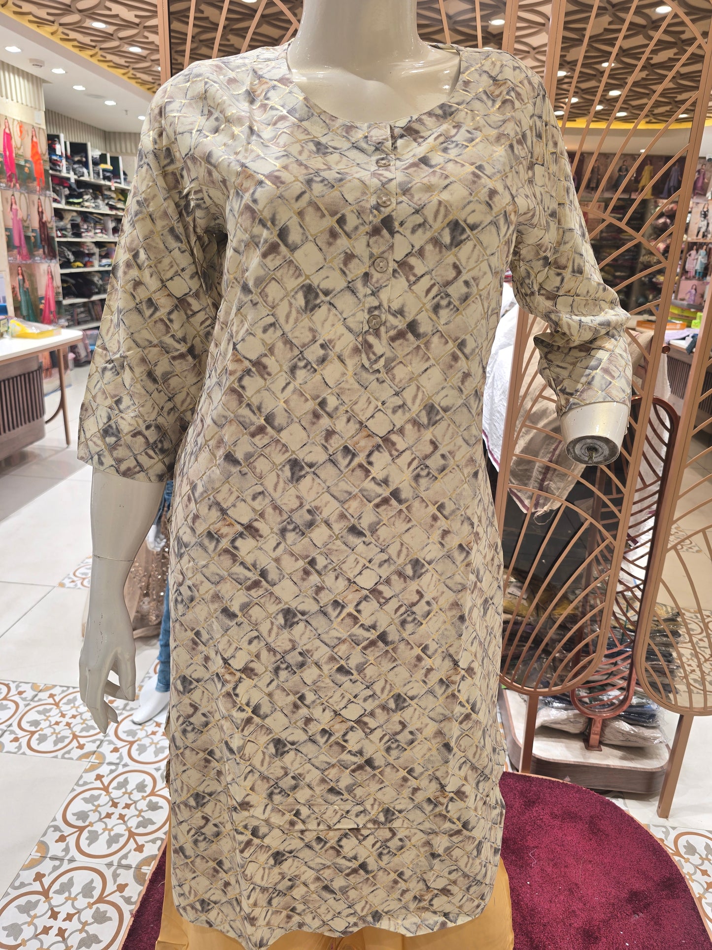 Women Cream Linen Cotton Straight Kurta