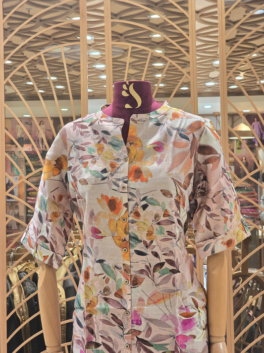 Multi Colour Printed Cotton Short Kurta for Women