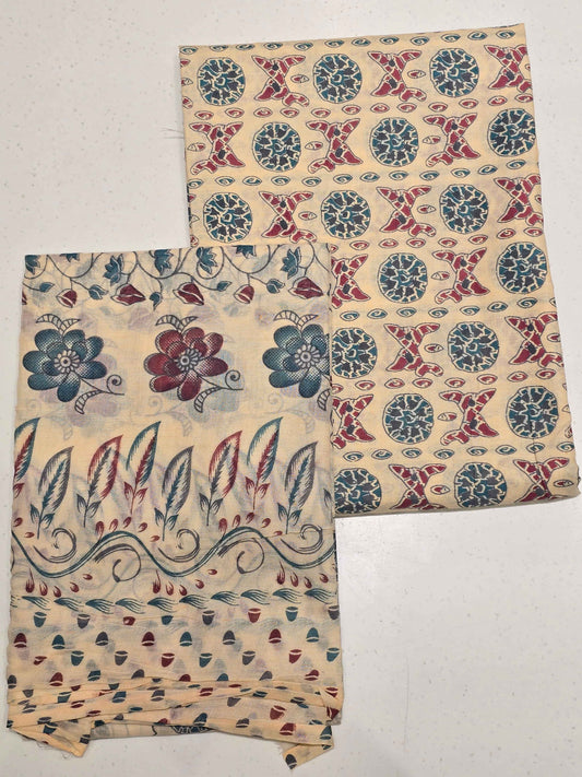 Three-Piece Semi-Cotton Unstitched Dress Material Set with Digital Prints