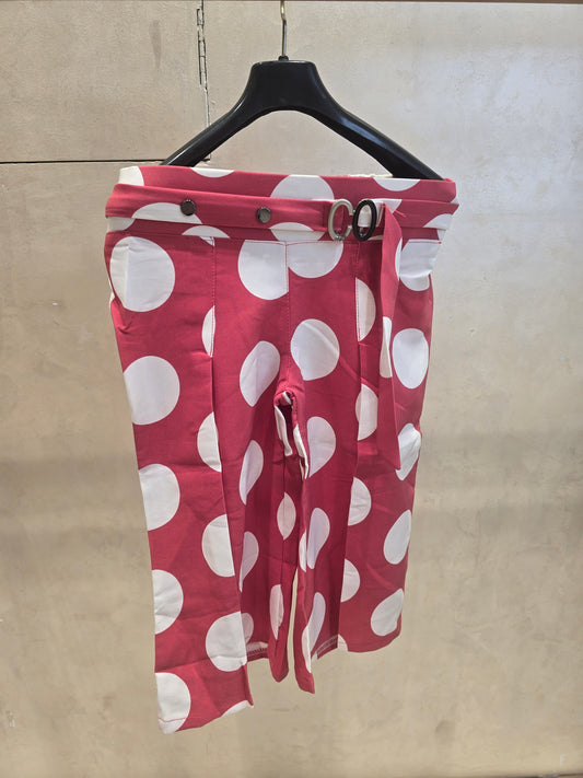 Girls Satin Capri Pant in Rose Pink with Polka Dot Print, Elastic Waist and Attachable Belt for Summer Casual Wear