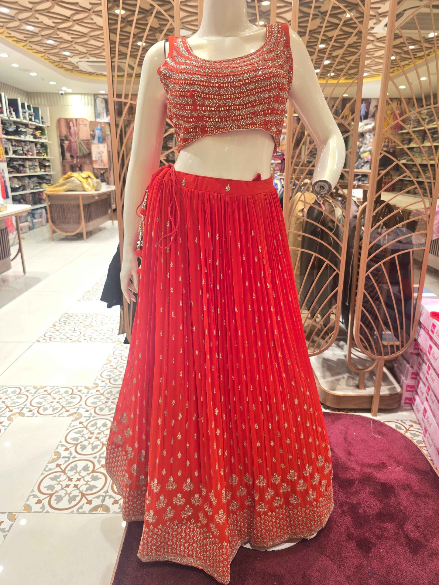 Women Orange Georgette Lehenga Set