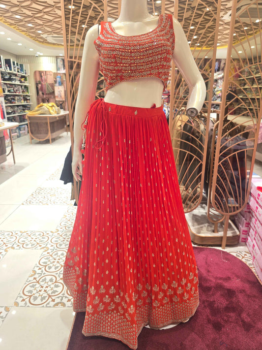 Women Orange Georgette Lehenga Set