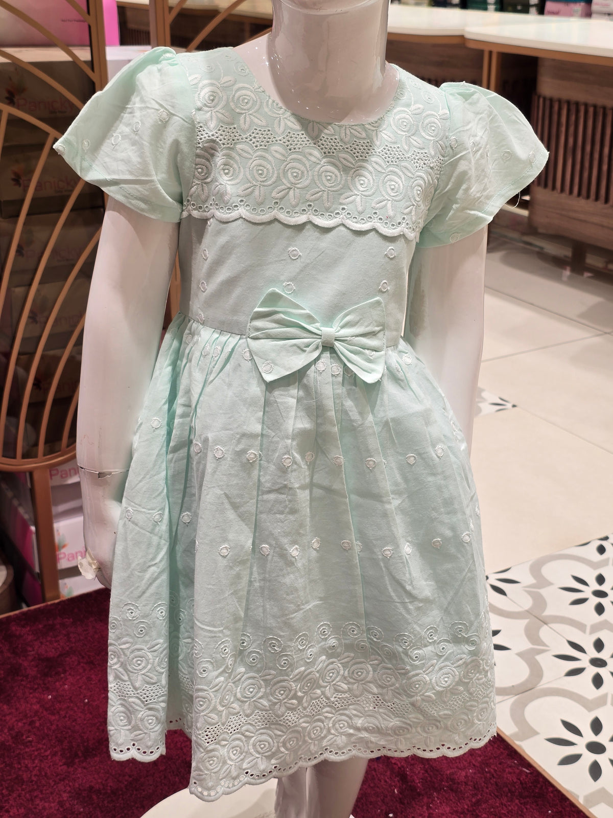 Pista Green Cotton Party Frock for Girls