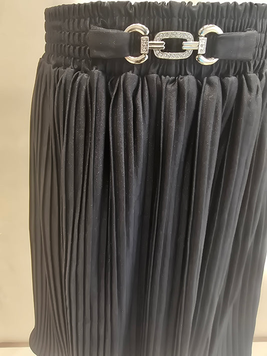 Black Lycra ¾ Length Skirt for Girls with Elastic Waistband and Stylish Belt Logo for Casual Wear